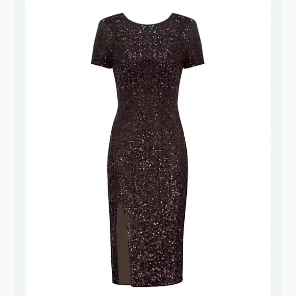 Dress the Population Women's Natasha Sequin Sheath Mocha Midi Dress XL - Picture 7 of 16